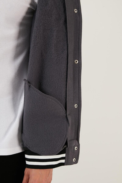 Antrasit Regular Fit İçi Yumuşak Tüylü Kolej Yaka Bomber Erkek Mont 628X8928-Antrasit - 20