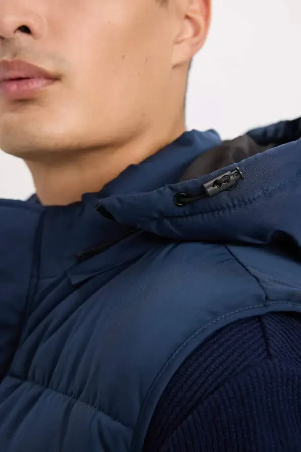 Regular Fit Kapşonli Fermuarli Cepli Şişirilgan Yelek To'q ko'k - 5