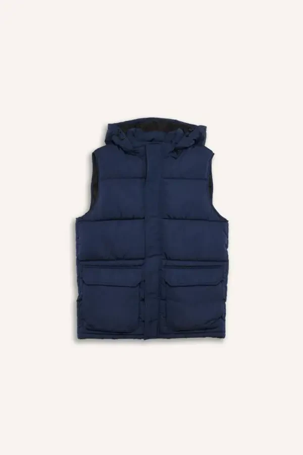 Regular Fit Kapşonli Fermuarli Cepli Şişirilgan Yelek To'q ko'k - 9