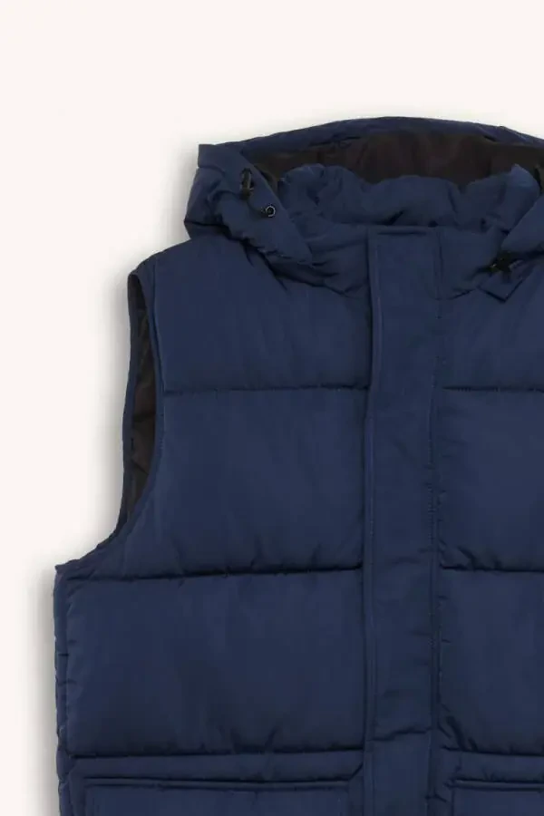 Regular Fit Kapüşonlu Fermuarlı Cepli Şişme Yelek-Lacivert - 10