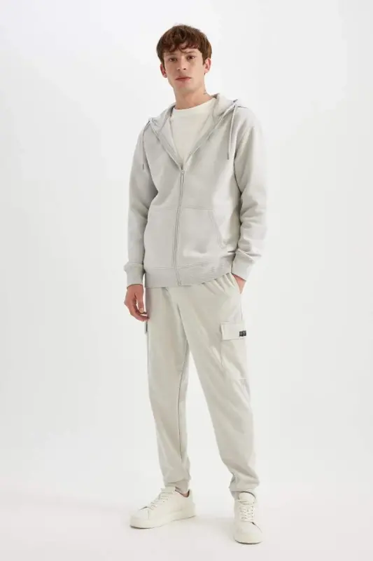 Regular Fit İnce Eşofman Altı Kargo Cepli Beli Paçası Lastikli-Taş - 3