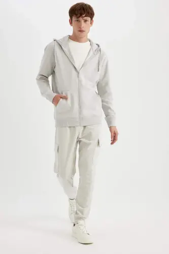 Regular Fit İnce Eşofman Altı Kargo Cepli Beli Paçası Lastikli-Taş - 4