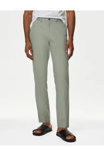 Regular Fit Keten Chino Pantolon-Krem - MARKS & SPENCER (1)