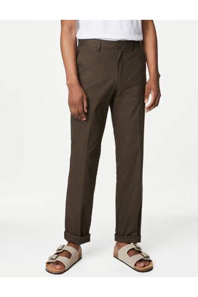 Regular Fit Keten Chino Pantolon - 7