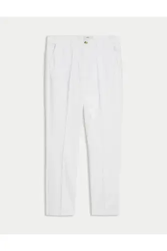 Regular Fit Keten Chino Pantolon-Beyaz - 3