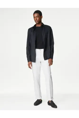 Regular Fit Keten Chino Pantolon-Beyaz - 4