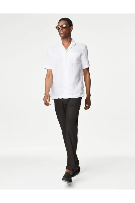 Regular Fit Keten Chino Pantolon-Gri - 4