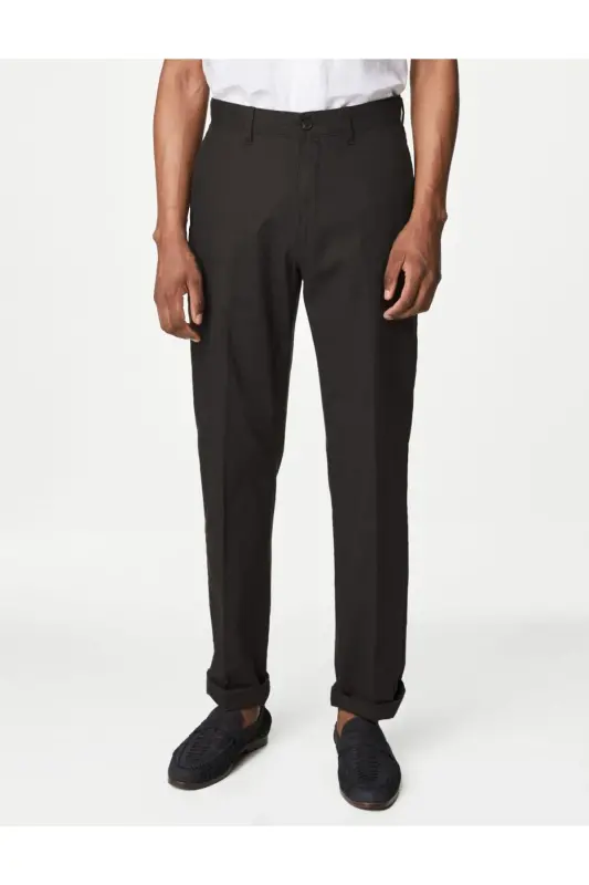 Regular Fit Keten Chino Pantolon - Gri - 1