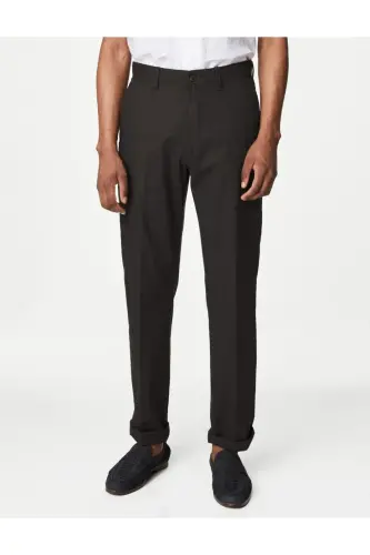 Regular Fit Keten Chino Pantolon - Kömür - 1
