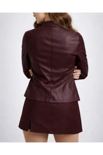 REGULAR FİT KISA BORDO DERİ CEKET-Bordo989 - 7