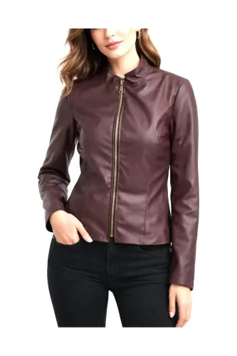 REGULAR FİT KISA BORDO DERİ CEKET-Bordo989 - YAXİ (1)