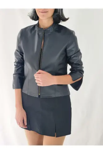 REGULAR FİT KISA DERİ CEKET-Siyah45 - 5