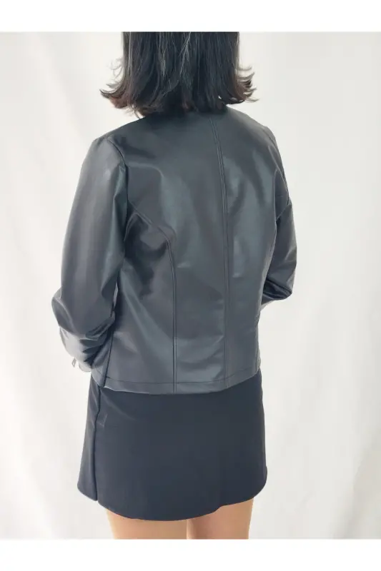 REGULAR FİT KISA DERİ CEKET-Siyah45 - 7