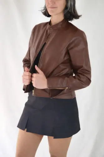 REGULAR FİT KISA KAHVE DERİ CEKET-Kahverengi21 - 4