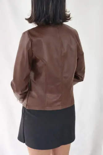 REGULAR FİT KISA KAHVE DERİ CEKET-Kahverengi21 - 8