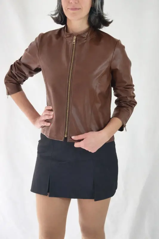 REGULAR FİT KISA KAHVE DERİ CEKET-Kahverengi21 - 5