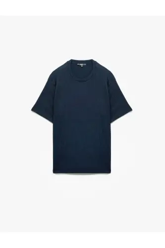 Regular Fit Kısa Kollu Bisiklet Yaka Basic Tişört-Lacivert - 3