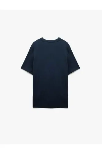 Regular Fit Kısa Kollu Bisiklet Yaka Basic Tişört-Lacivert - 4