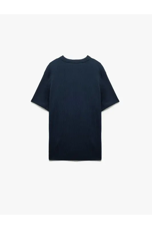 Regular Fit Kısa Kollu Bisiklet Yaka Basic Tişört-Lacivert - 4