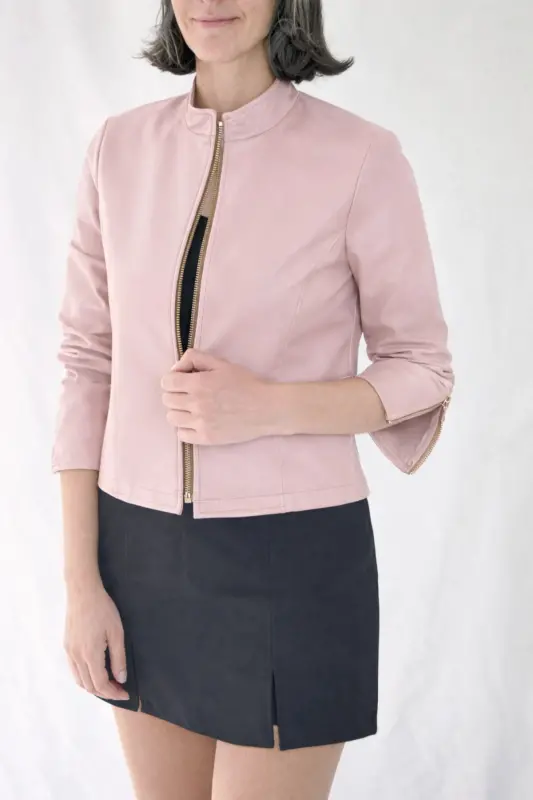 REGULAR FİT KISA TOZ PEMBE DERİ CEKET-TozPembe - 3