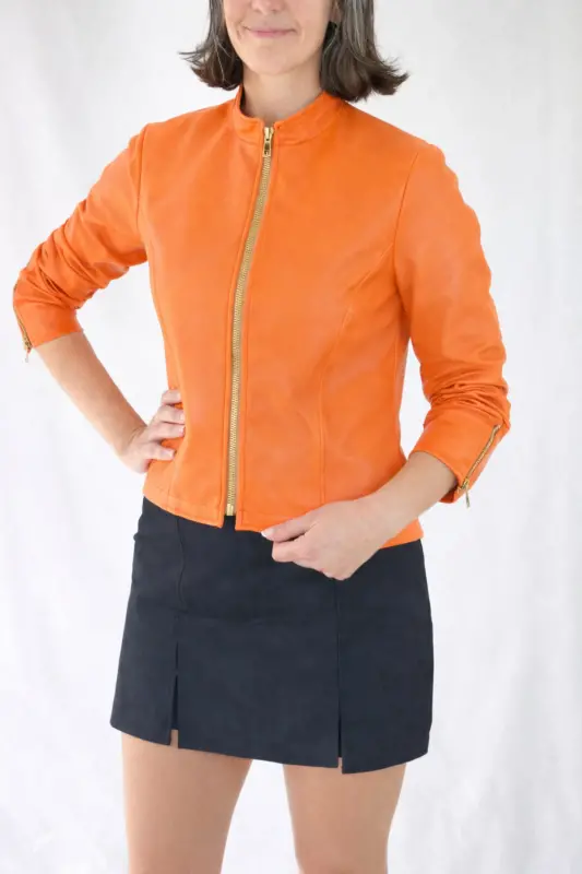 REGULAR FİT KISA TURUNCU DERİ CEKET-Turuncu - 3