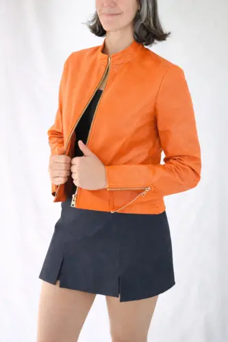 REGULAR FİT KISA TURUNCU DERİ CEKET-Turuncu - YAXİ (1)