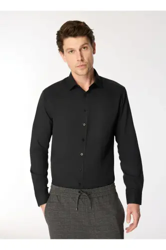 Regular Fit Klasik Yaka Siyah Erkek Gömlek ACE202510301_GÖMLEK CEN DY-Siyah - 1