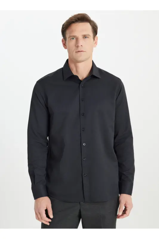 Regular Fit Klasik Yaka Siyah Erkek Gömlek ACE202510301_GÖMLEK CEN DY-Siyah - 3