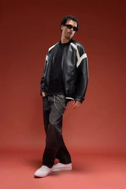 Regular Fit Kollej Yoqali Bomber Fermuarli Kurtka Qora - 2