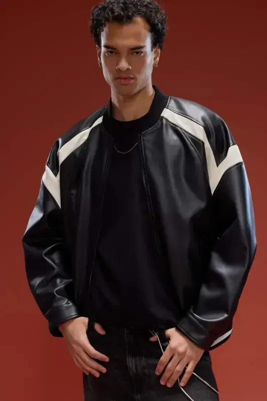 Regular Fit Kollej Yoqali Bomber Fermuarli Kurtka Qora - 3