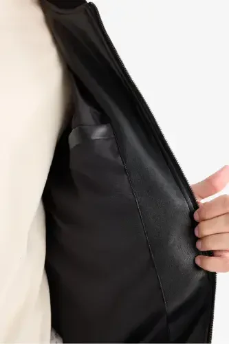 Regular Fit Kollej Yoqali Bomber Fermuarli Kurtka Qora - 9