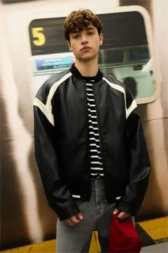Regular Fit Kollej Yoqali Bomber Fermuarli Kurtka Qora - 3