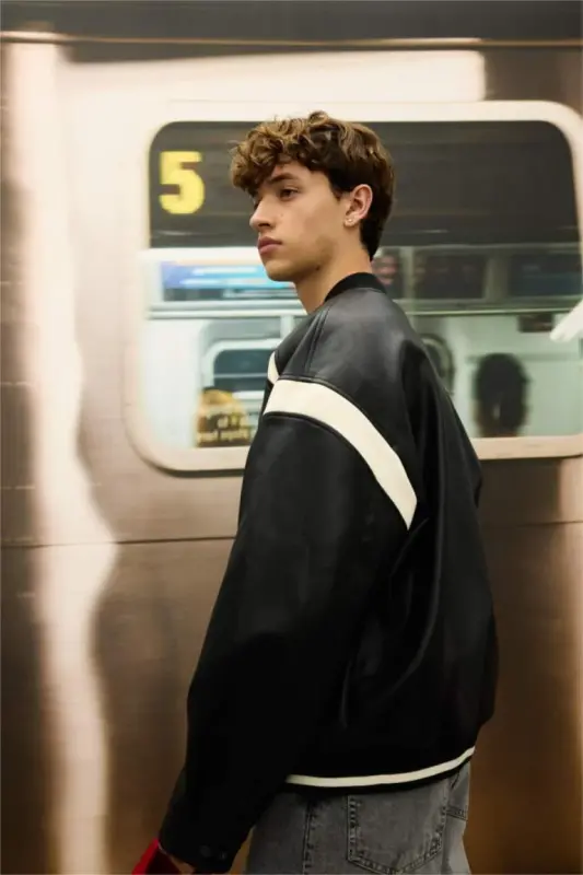 Regular Fit Kollej Yoqali Bomber Fermuarli Kurtka Qora - 4