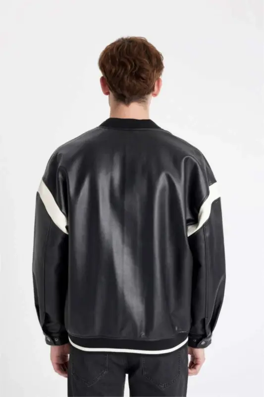 Regular Fit Kollej Yoqali Bomber Fermuarli Kurtka Qora - 10