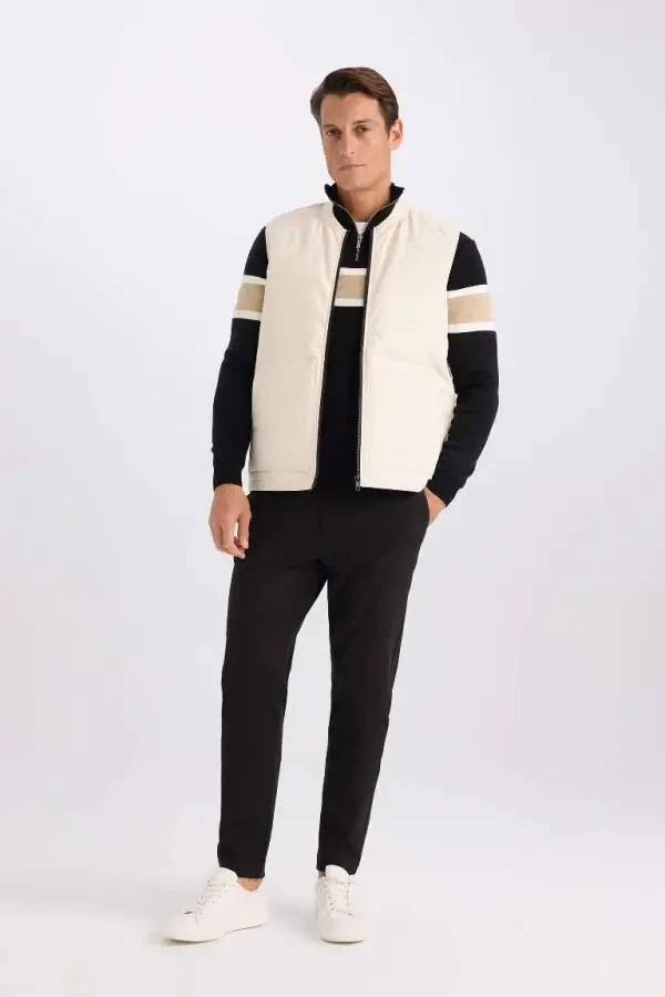 Regular Fit Kollej Yoqali Fermuarli Ikki Cho'ntakli Mavsumiy Yengil Yupqa Bomber Shishgan Yelek Tosh - 2