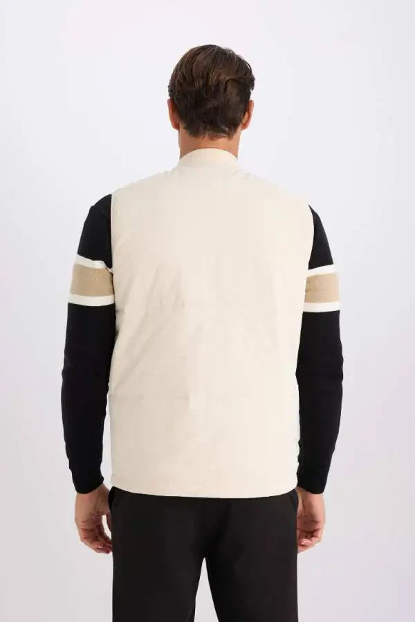 Regular Fit Kollej Yoqali Fermuarli Ikki Cho'ntakli Mavsumiy Yengil Yupqa Bomber Shishgan Yelek Tosh - 7