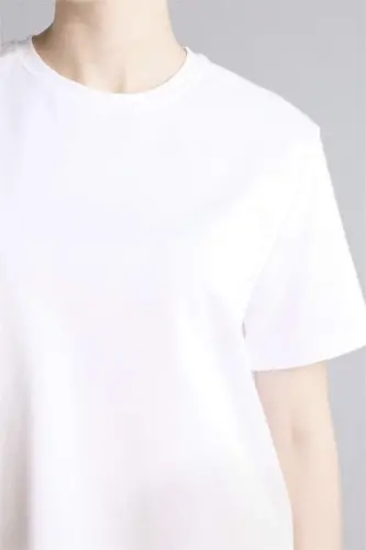 Regular Fit Krujka Yaka Premium Qisqa Yengli Futbolka Oq - 4