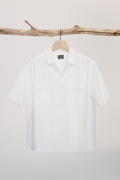 Regular Fit Linen Blend Utility Shirt - 3