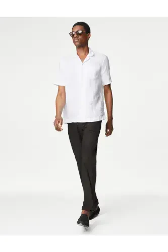 Regular Fit Linen Chino Trousers-Charcoal - 4