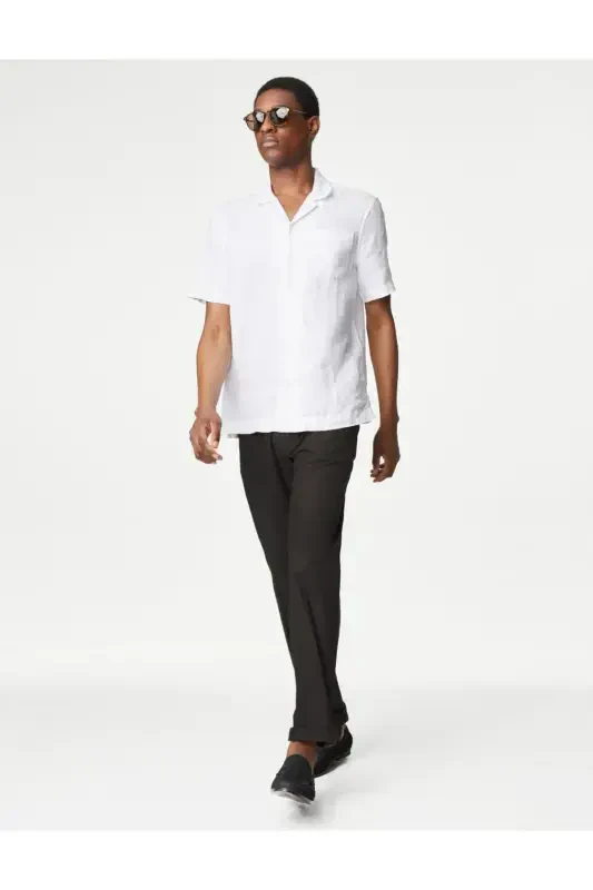 Regular Fit Linen Chino Trousers-Charcoal - 4