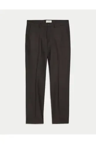 Regular Fit Linen Chino Trousers-Charcoal - 6