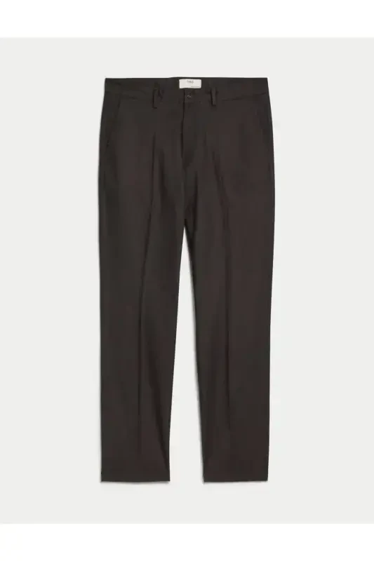 Regular Fit Linen Chino Trousers-Charcoal - 6