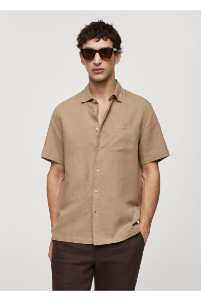 Regular Fit Linen Shirt with Pockets - MANGO MAN