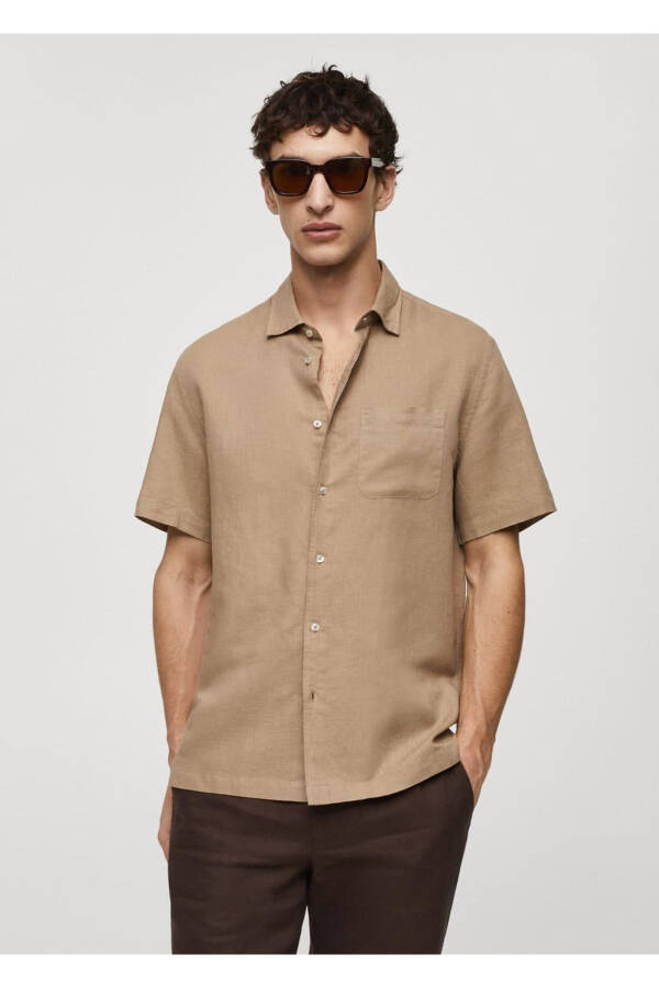 Regular Fit Linen Shirt with Pockets - 1