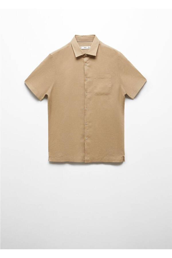 Regular Fit Linen Shirt with Pockets - 3