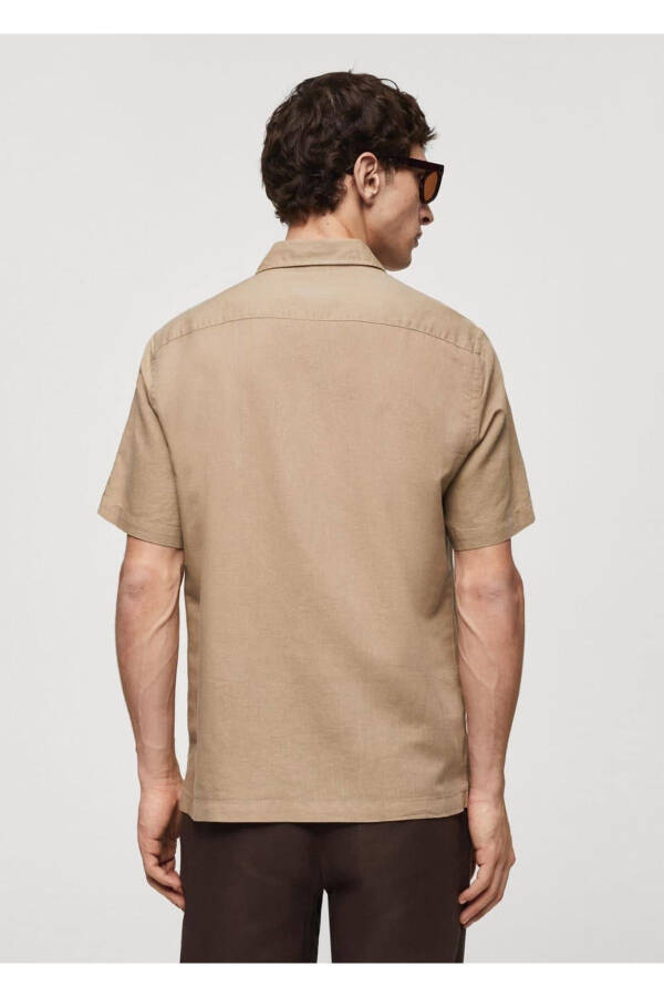 Regular Fit Linen Shirt with Pockets - 4