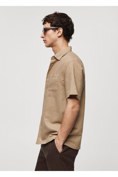 Regular Fit Linen Shirt with Pockets - 5
