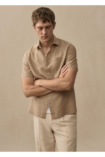 Regular Fit Linen Shirt with Pockets - 6