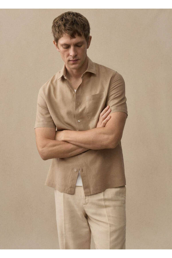 Regular Fit Linen Shirt with Pockets - 6