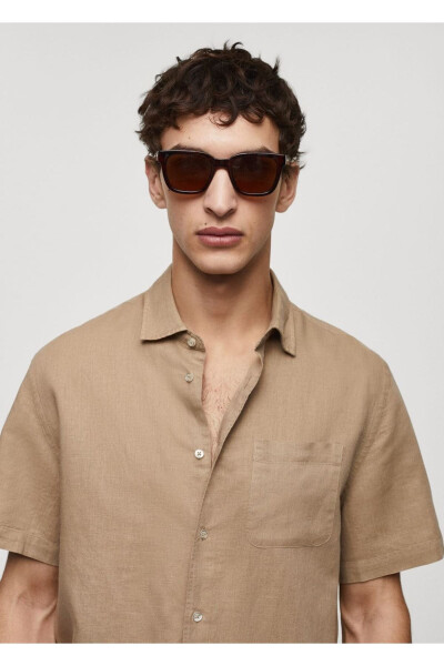 Regular Fit Linen Shirt with Pockets - 7